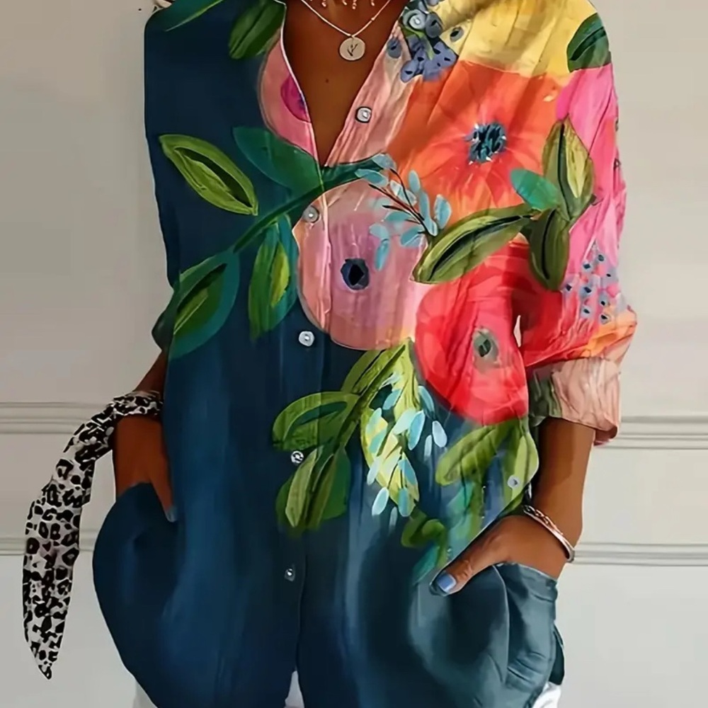Floral Multicolor Button-Up Blouse Women’s Plus Size 3X